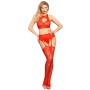 Top brassière et collant jarretelles ouvert rouge